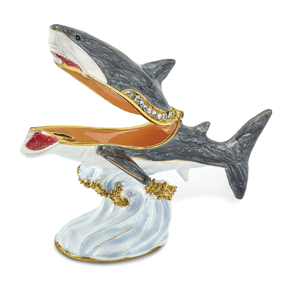Bejeweled Multi Color Enamel Finish ACE Great White Shark Trinket Box