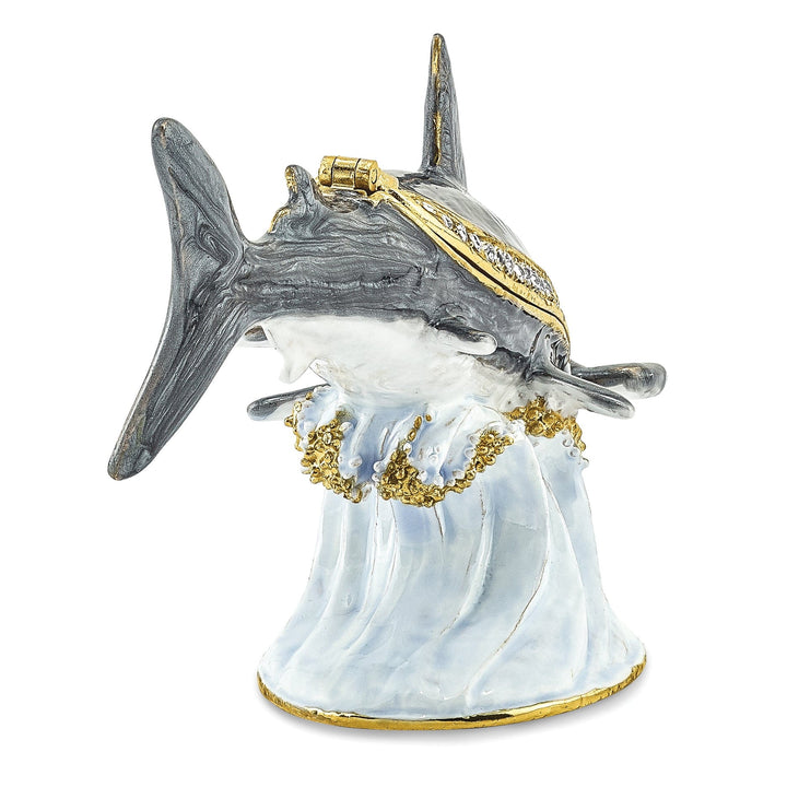 Bejeweled Multi Color Gray Finish CLOBBER Hammerhead Shark Trinket Box
