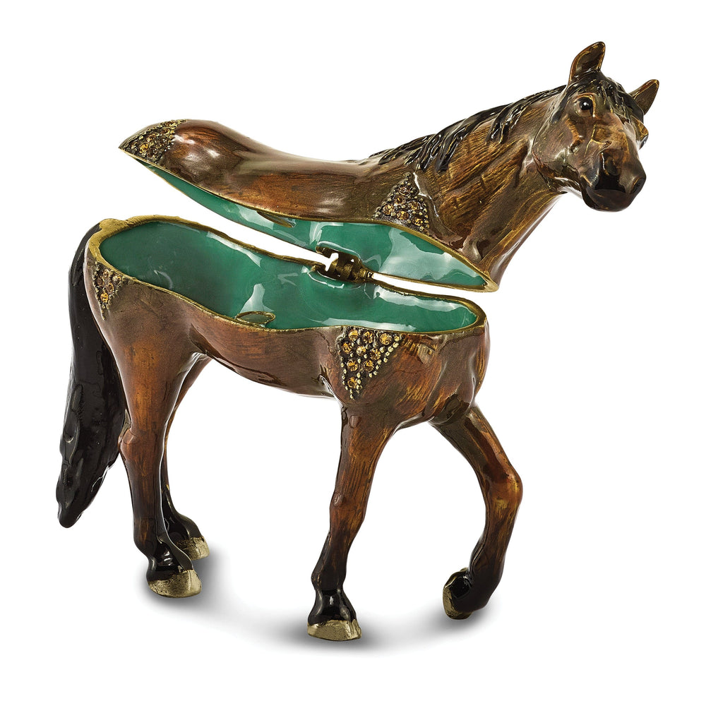 Bejeweled Multi Color Enamel Finish SPENCER Dark Bay Horse Trinket Box