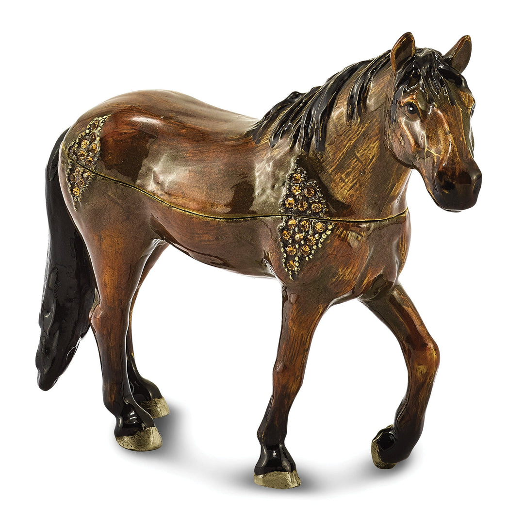 Bejeweled Multi Color Enamel Finish SPENCER Dark Bay Horse Trinket Box