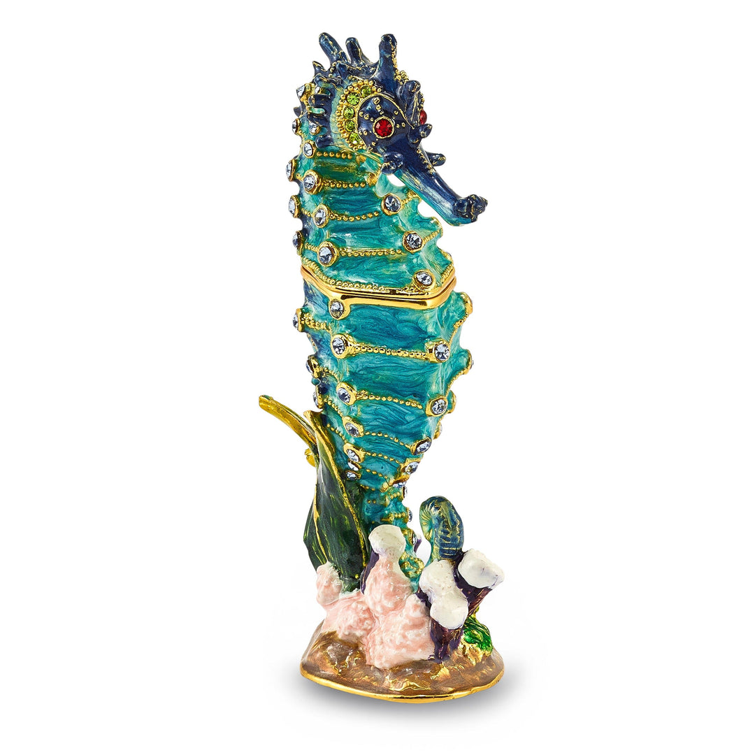Bejewel Multi Colors of Blue Enamel Finish SIMON Seahorse Trinket Box
