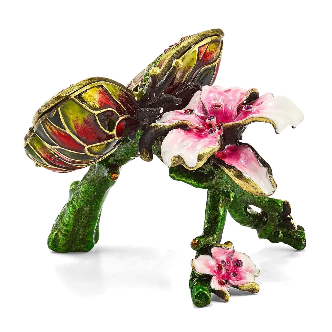 Bejeweled Pewter BELLA Butterfly & Pink Orchid Trinket Box Design