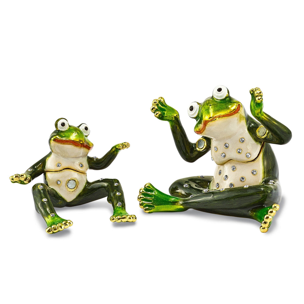 Bejeweled Multi Color Finish MAMA & TAD Frog Mother Child Trinket Box