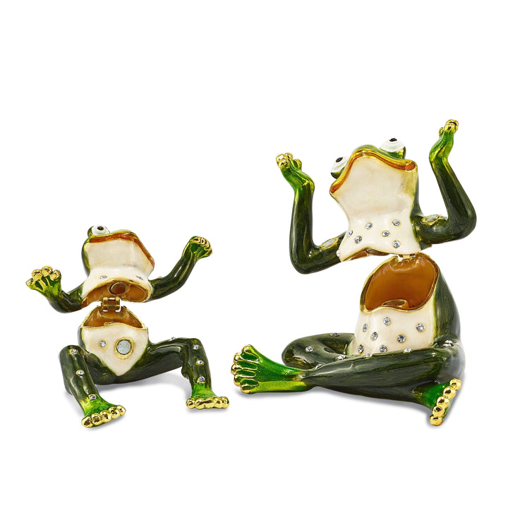 Bejeweled Multi Color Finish MAMA & TAD Frog Mother Child Trinket Box