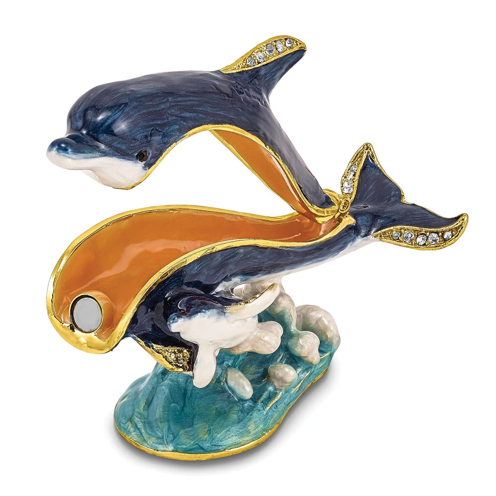 Bejeweled Multi Color Finish DOLLY DYLAN Blue Dolphin Baby Trinket Box
