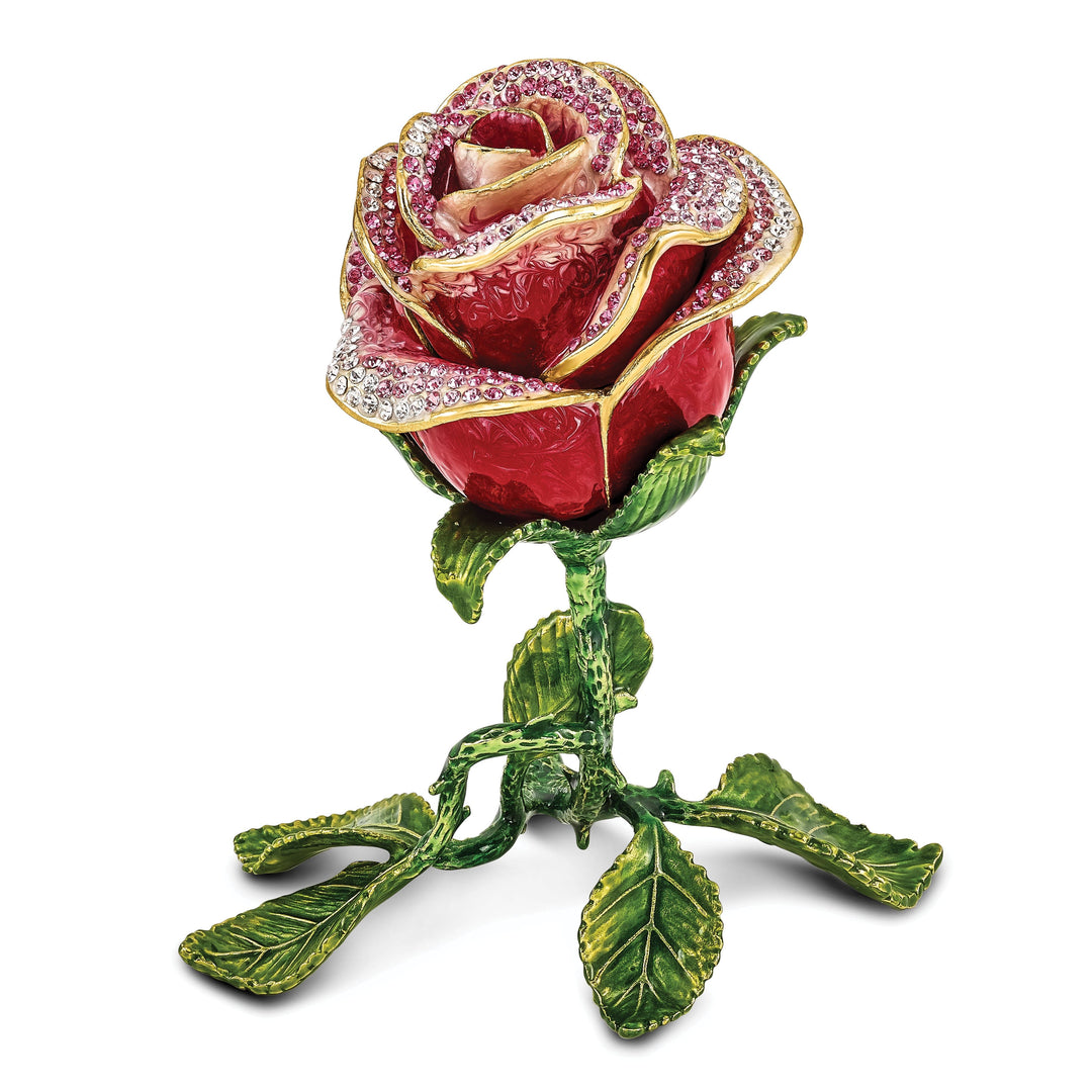 Bejeweled Pewter Multi Color Finish ROSETTE Rose Ring Pad Trinket Box