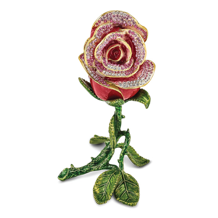 Bejeweled Pewter Multi Color Finish ROSETTE Rose Ring Pad Trinket Box