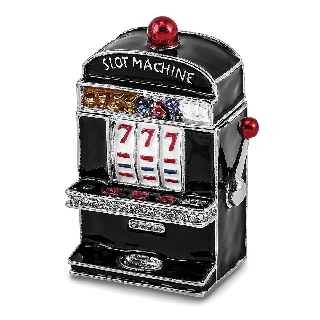 Bejeweled Pewter Multi Color Finish LUCKY 7 Slot Machine Trinket Box