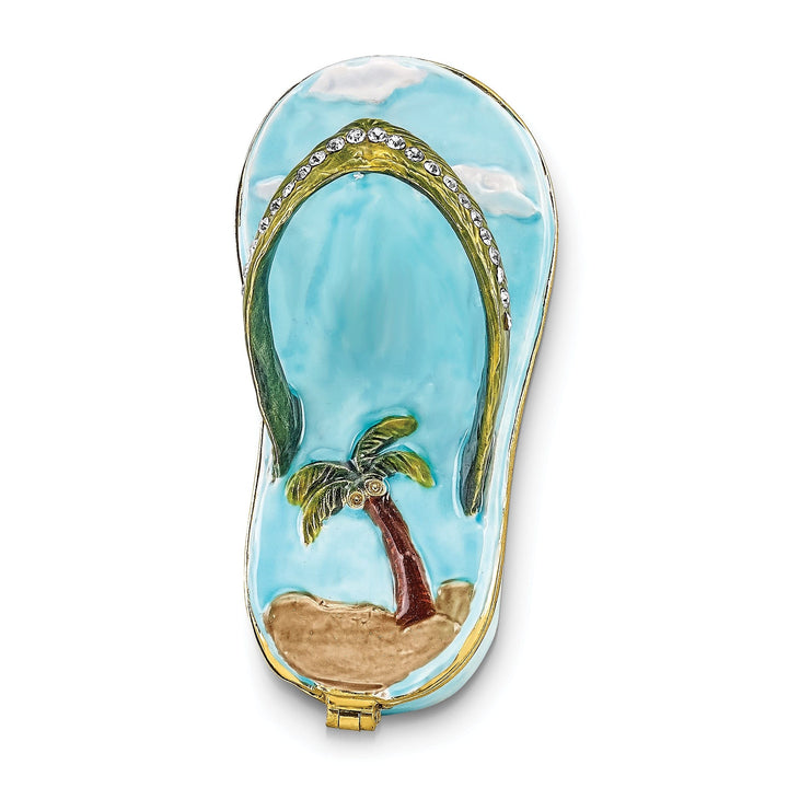 Bejeweled Multi Color Finish SANDY TOES Sandal Palm Tree Trinket Box