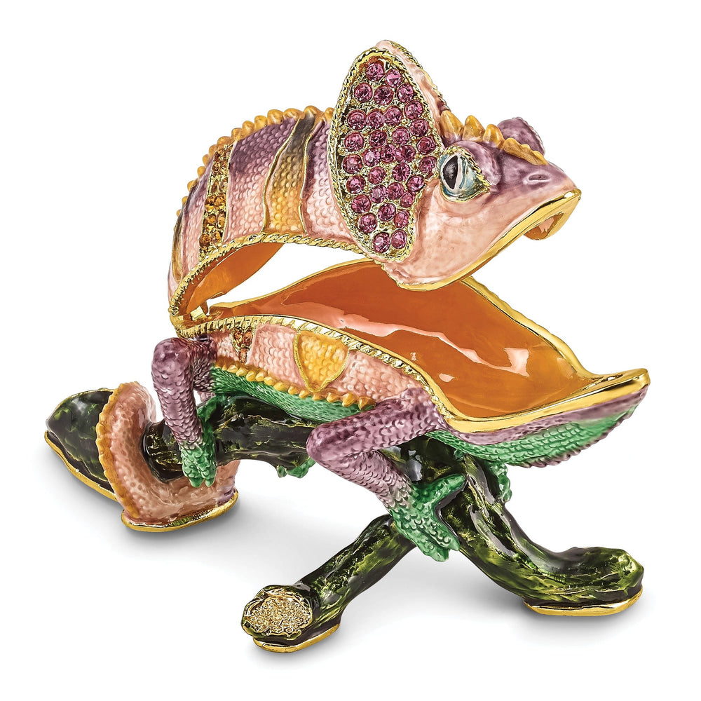 Bejeweled Multi Color Enamel Finish CAMILLE Chameleon Trinket Box