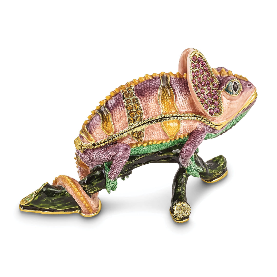 Bejeweled Multi Color Enamel Finish CAMILLE Chameleon Trinket Box