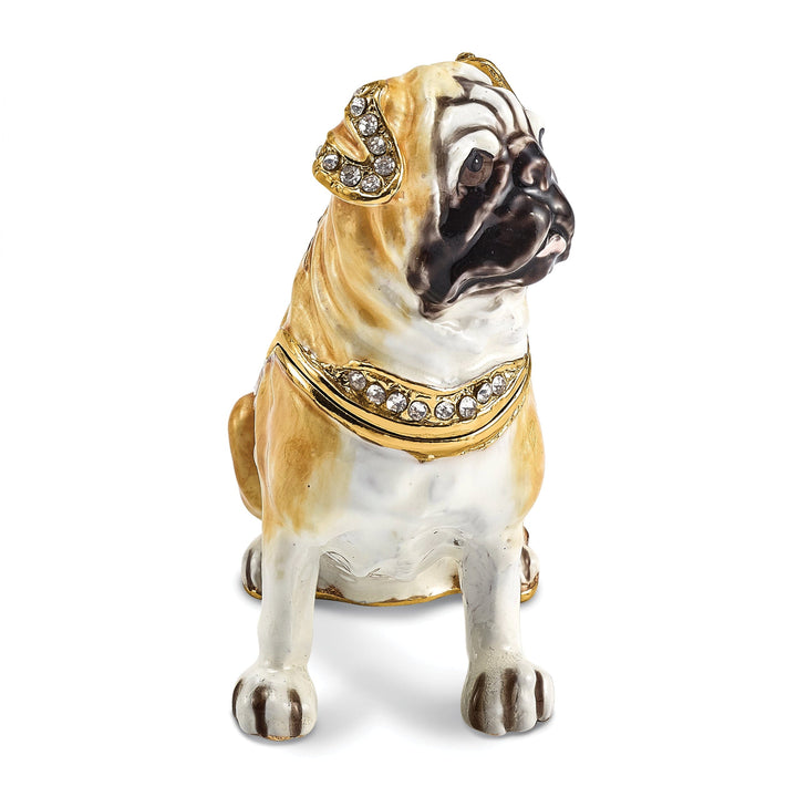 Bejeweled Tan White Black Gold Color WEDNESDAY Pug Trinket Box