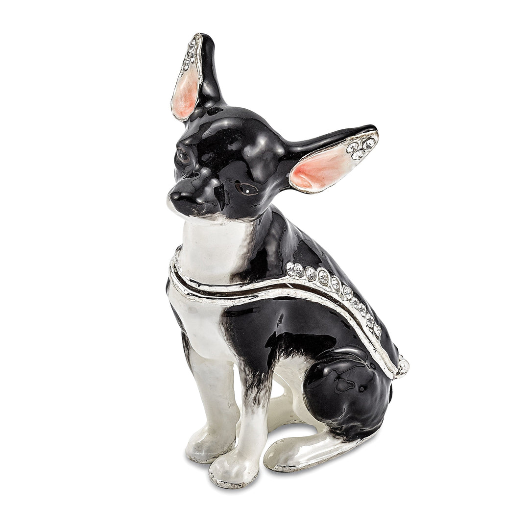 Bejewel Black White Silver Color LEO Black White Chihuahua Trinket Box