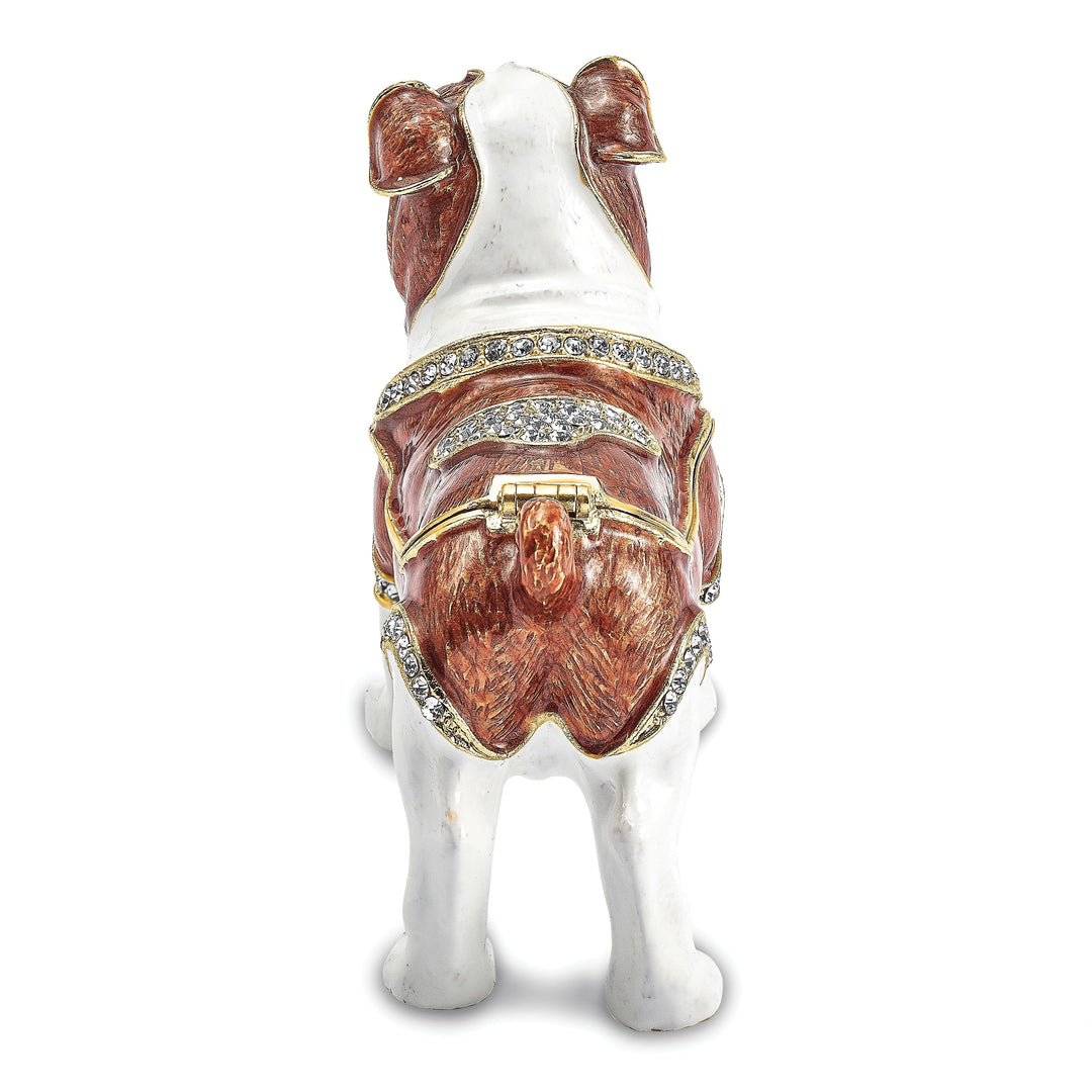 Bejewel Gold Brown White Color Finish MAC English Bulldog Trinket Box
