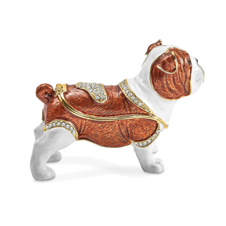 Bejewel Gold Brown White Color Finish MAC English Bulldog Trinket Box