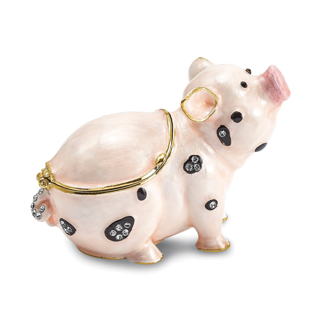 Bejeweled Pink, Black Color Enamel PETUNIA Spotted Pig Trinket Box