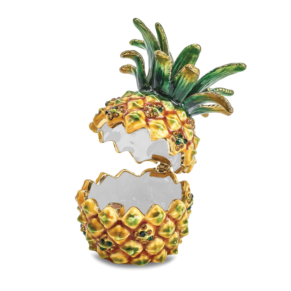 Bejeweled Multi Color Finish GOOD VIBES Golden Pineapple Trinket Box