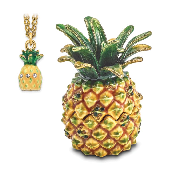Bejeweled Multi Color Finish GOOD VIBES Golden Pineapple Trinket Box