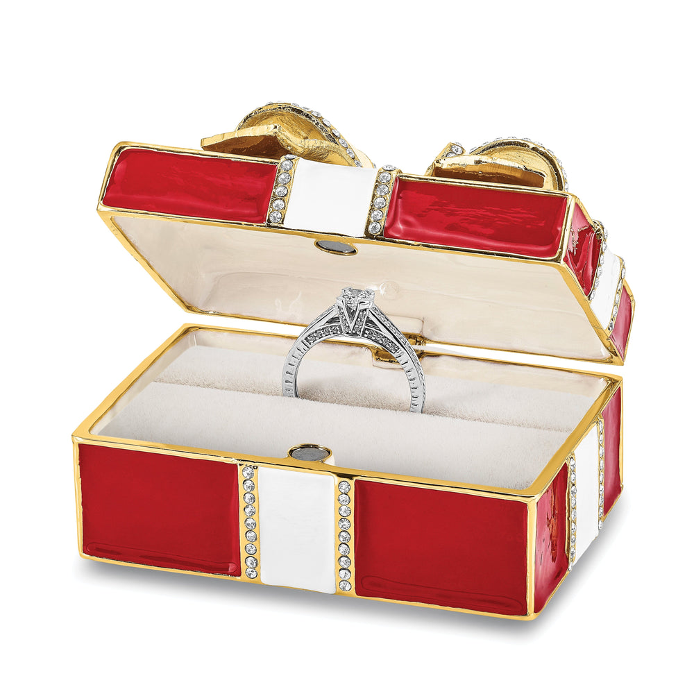 Bejeweled Pewter Color Finish DESIRE Red Gift Box Ring Pad Trinket Box