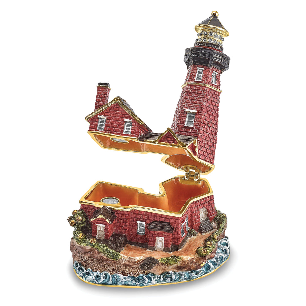 Bejeweled Multi Color Finish BEACON Red Brick Lighthouse Trinket Box