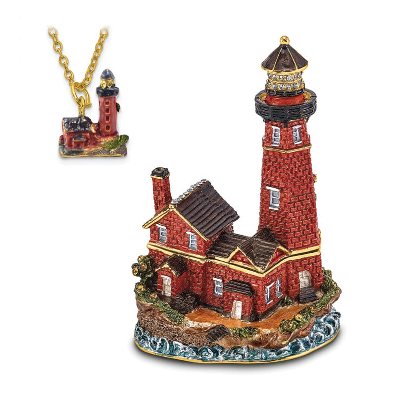 Bejeweled Multi Color Finish BEACON Red Brick Lighthouse Trinket Box