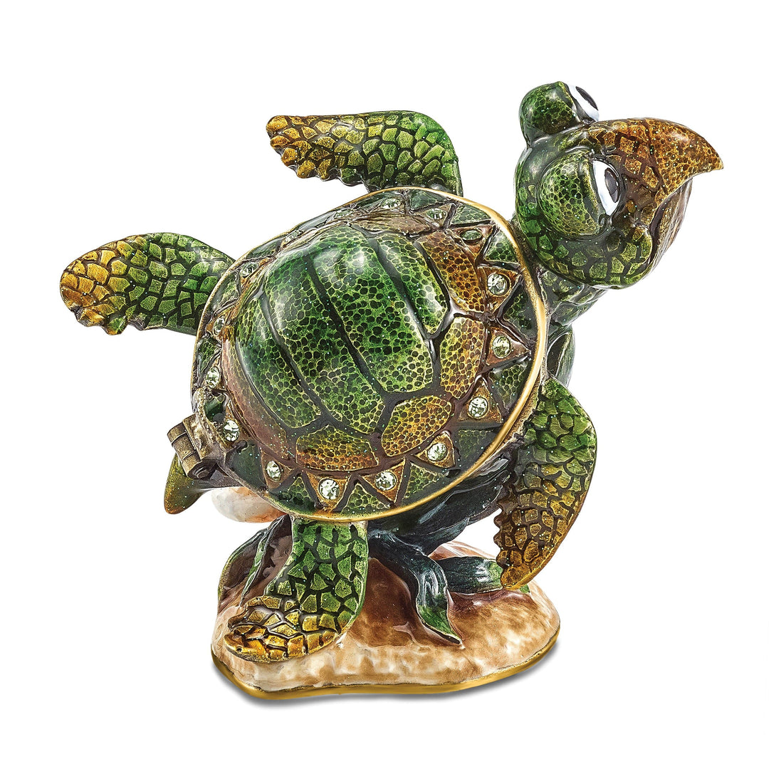 Bejewel Multi Color Enamel Finish JEREMY Green Sea Turtle Trinket Box