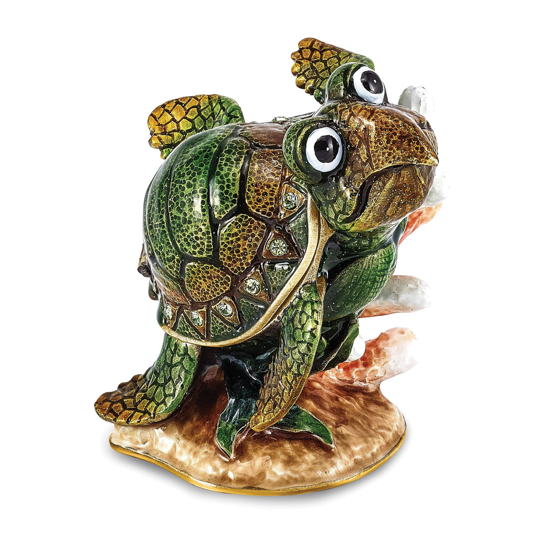 Bejewel Multi Color Enamel Finish JEREMY Green Sea Turtle Trinket Box
