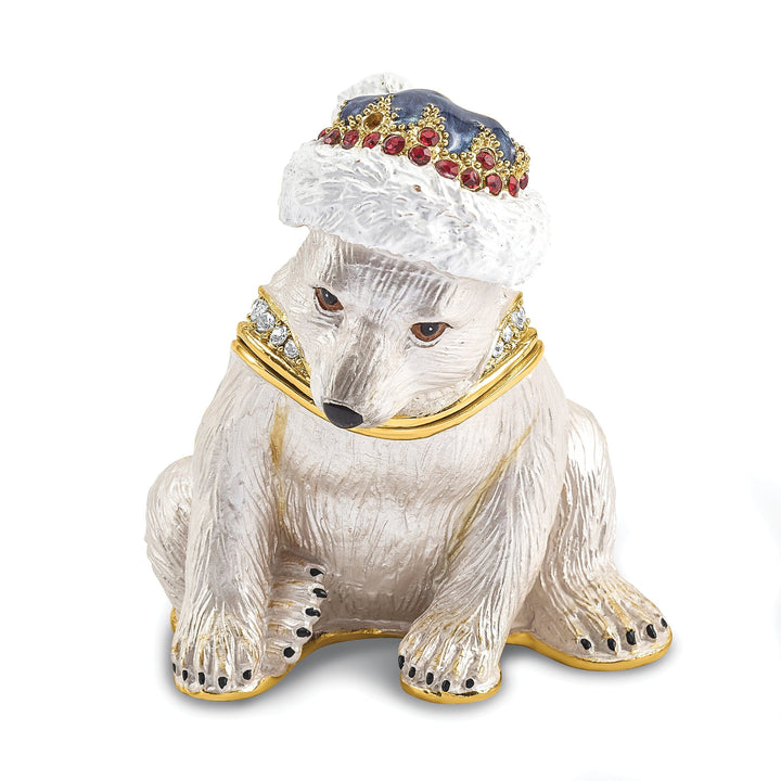 Bejeweled Multi Color Finish NOELLE Cuddly Polar Bear Cub Trinket Box