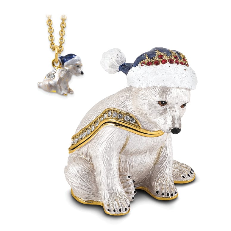 Bejeweled Multi Color Finish NOELLE Cuddly Polar Bear Cub Trinket Box
