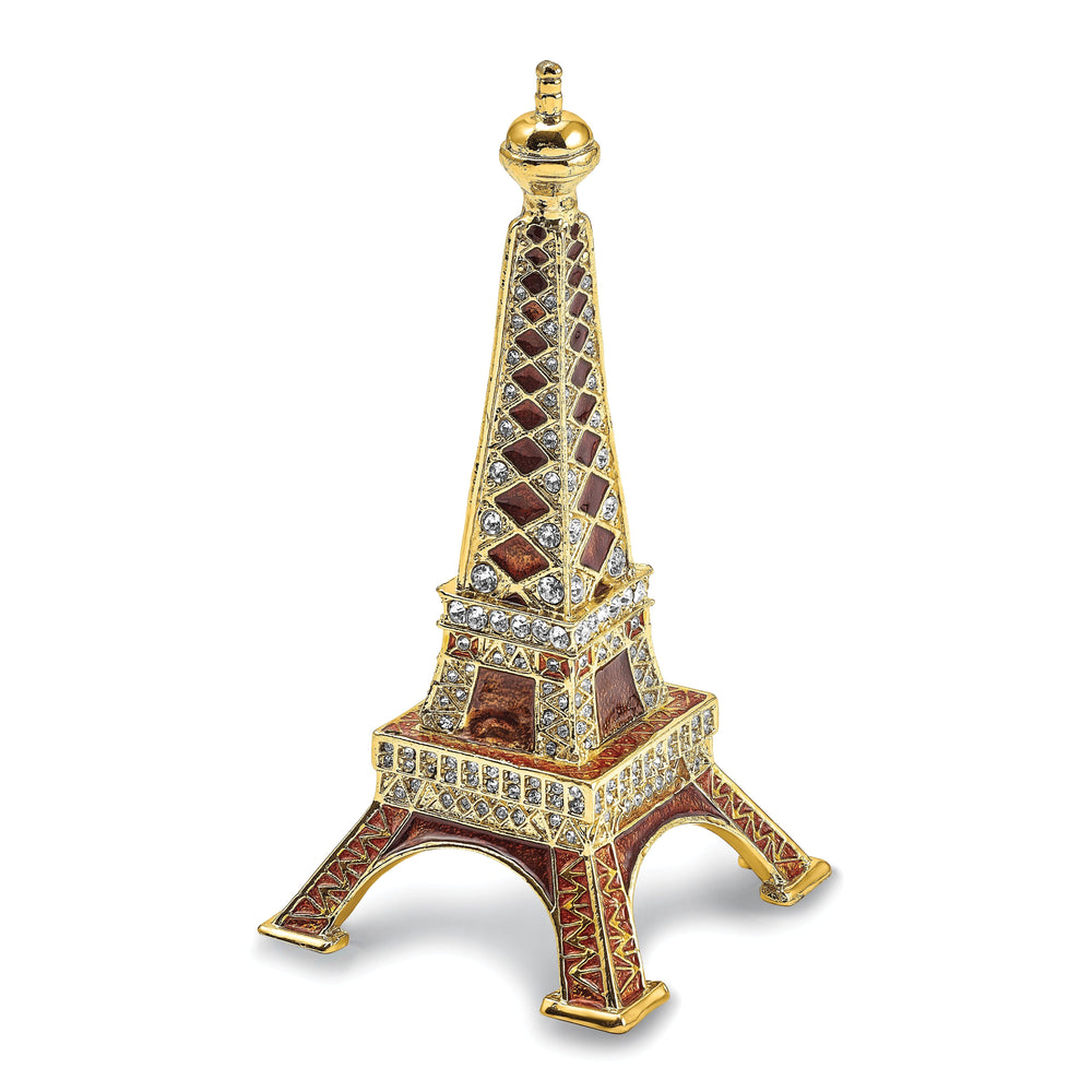 Bejewel Pewter Multi Color PARIS Eiffel Tower Ring Holder Trinket Box