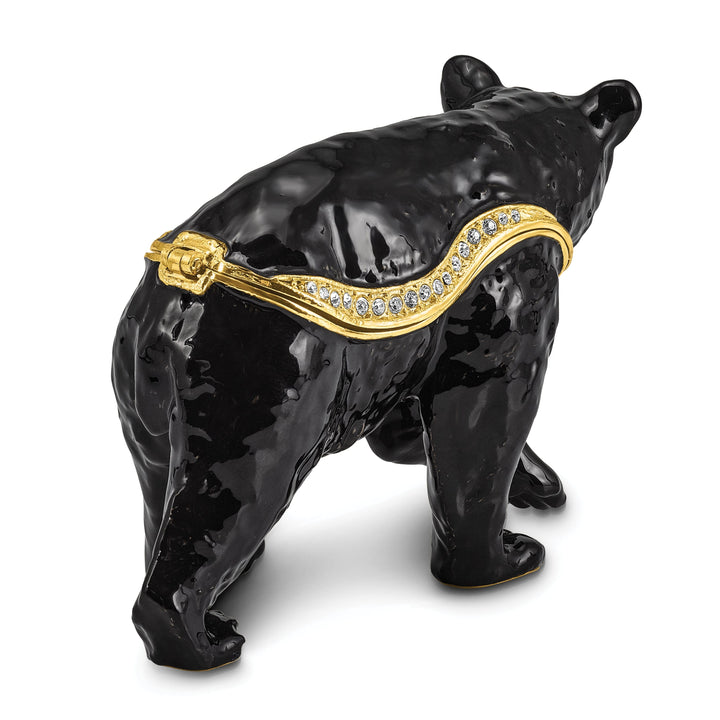 Bejeweled Black Color Enamel SMOKEY Walking Black Bear Trinket Box