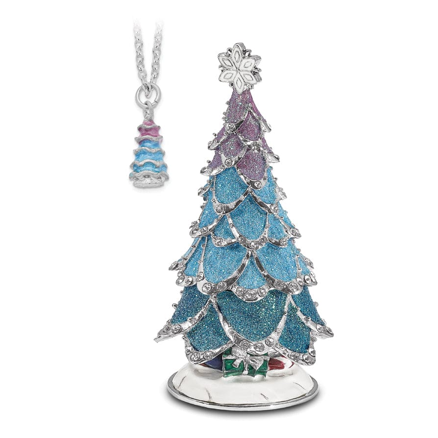 Bejeweled Pewter Multi Color ARCTIC BLUE Christmas Tree Trinket Box