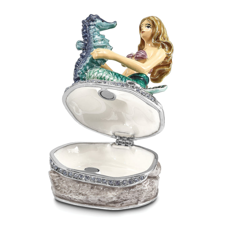 Bejeweled Multi Color Finish ADELLA Mermaid with Seahorse Trinket Box