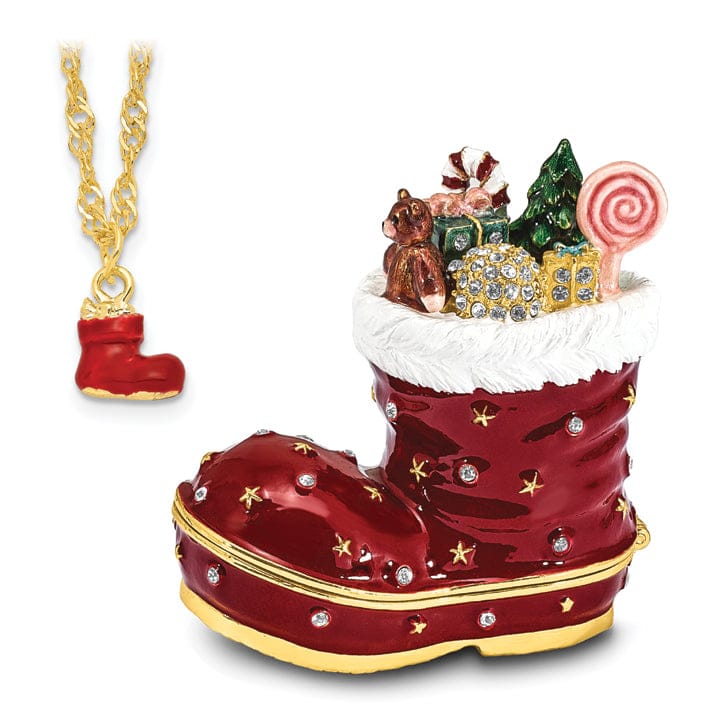 Bejeweled Pewter Multi Color Enamel Finish BOOTS Stocking Trinket Box