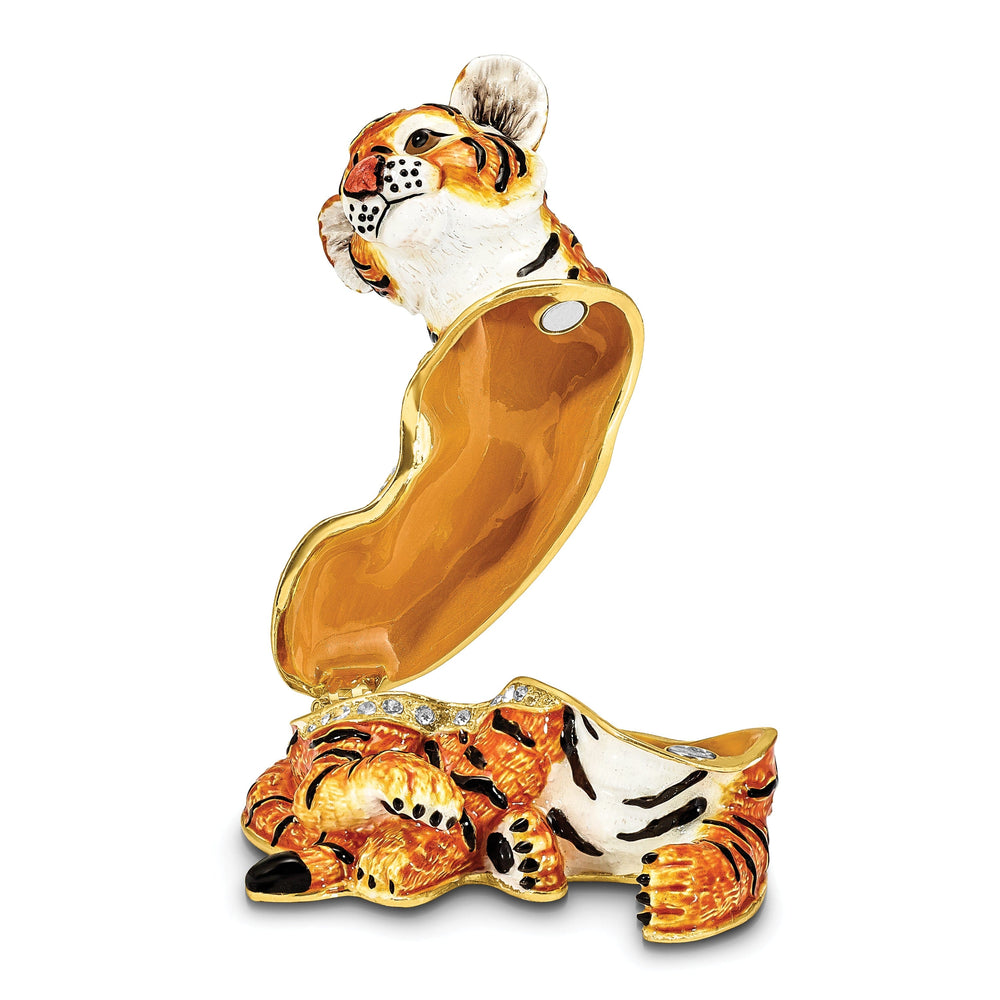 Bejeweled Pewter Multi Color Enamel TONDA Young Tiger Trinket Box