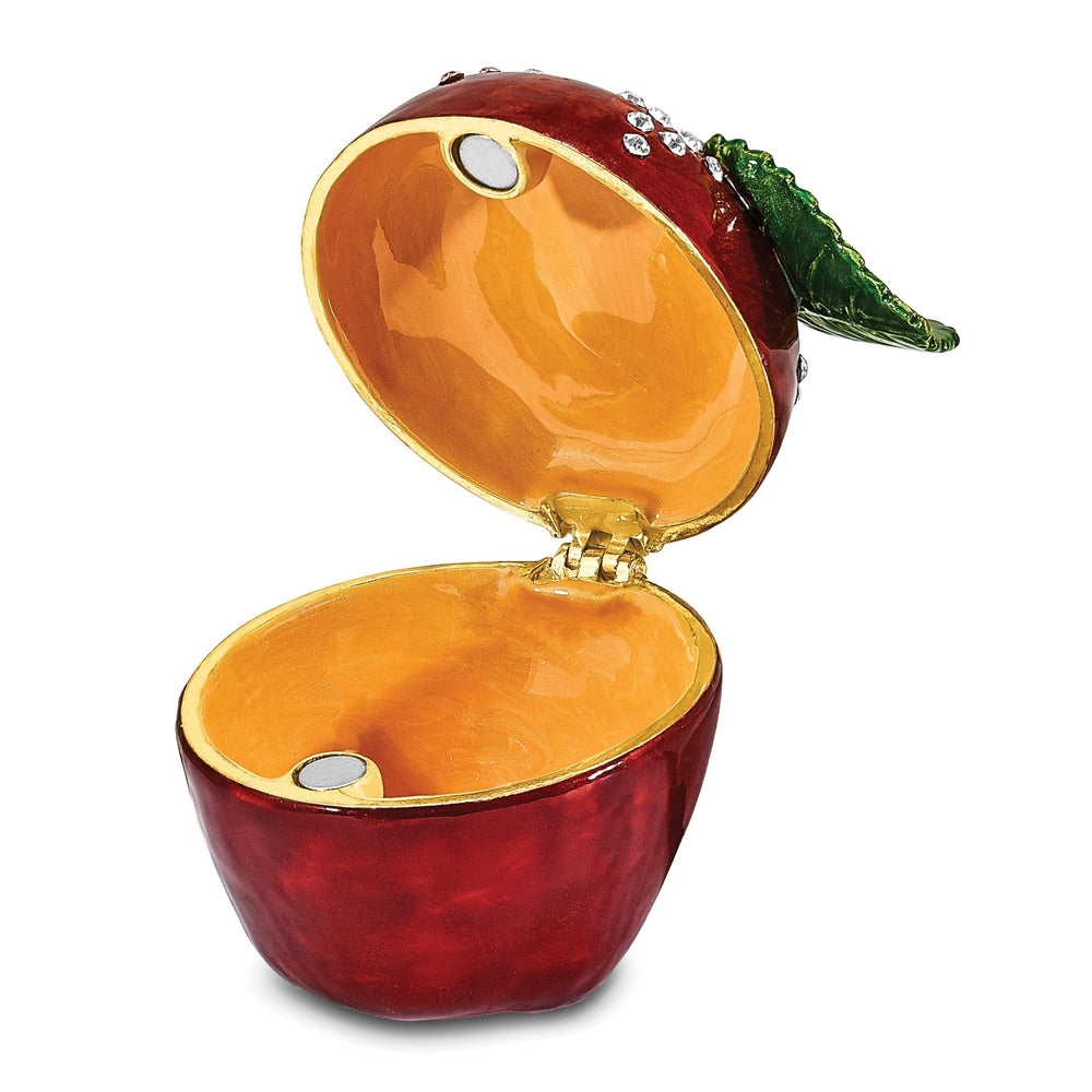 Bejeweled Pewter Color Enamel Finish DELICIOUS Apple Trinket Box