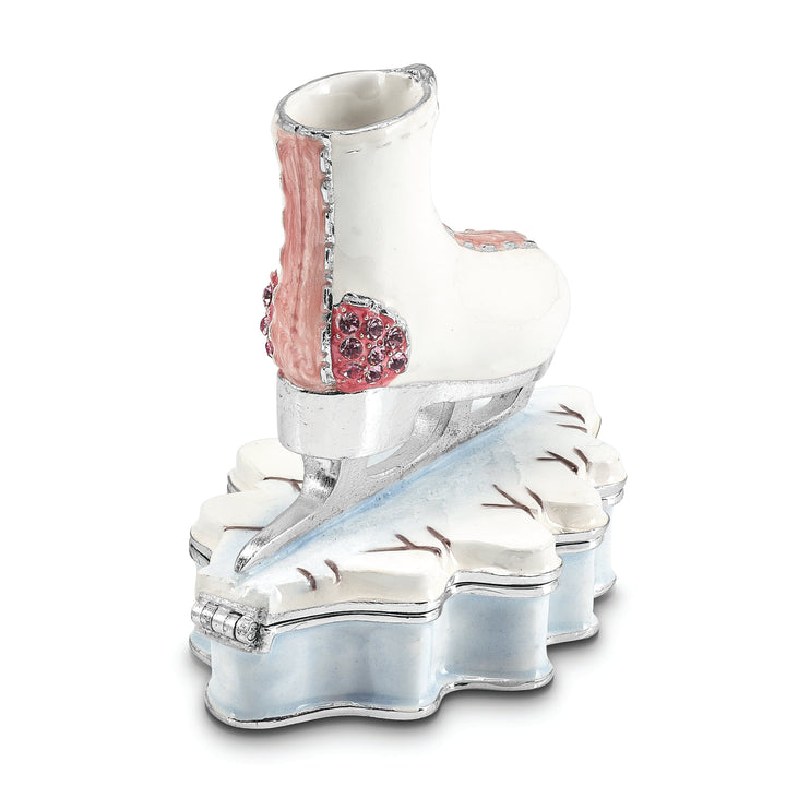 Bejeweled Multi Color Finish GLIDER Pink White Ice Skate Trinket Box