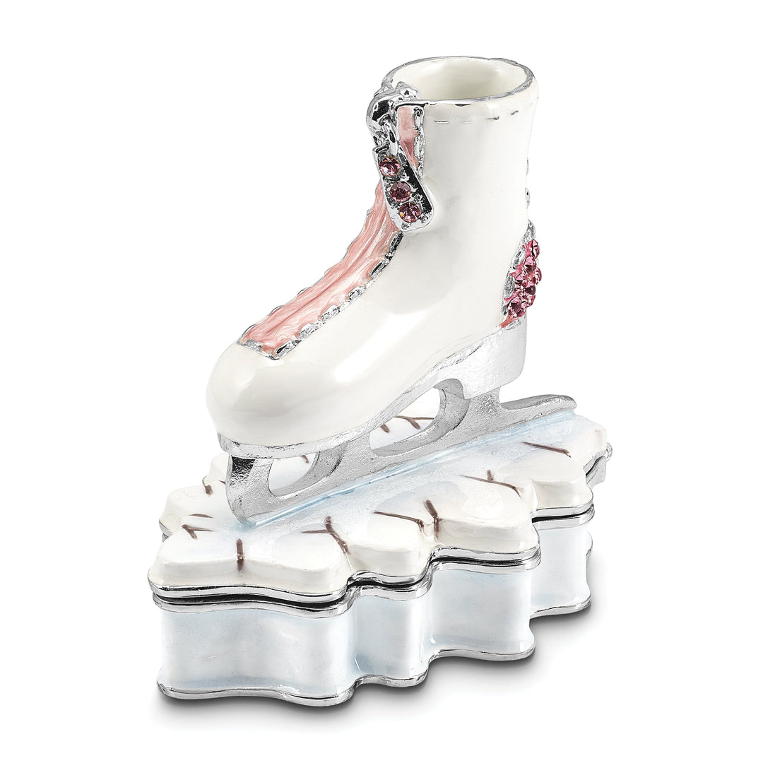 Bejeweled Multi Color Finish GLIDER Pink White Ice Skate Trinket Box