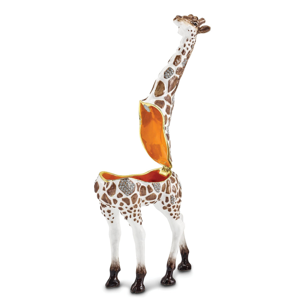 Bejeweled Pewter Brown White Color Enamel Finish Giraffe Trinket Box