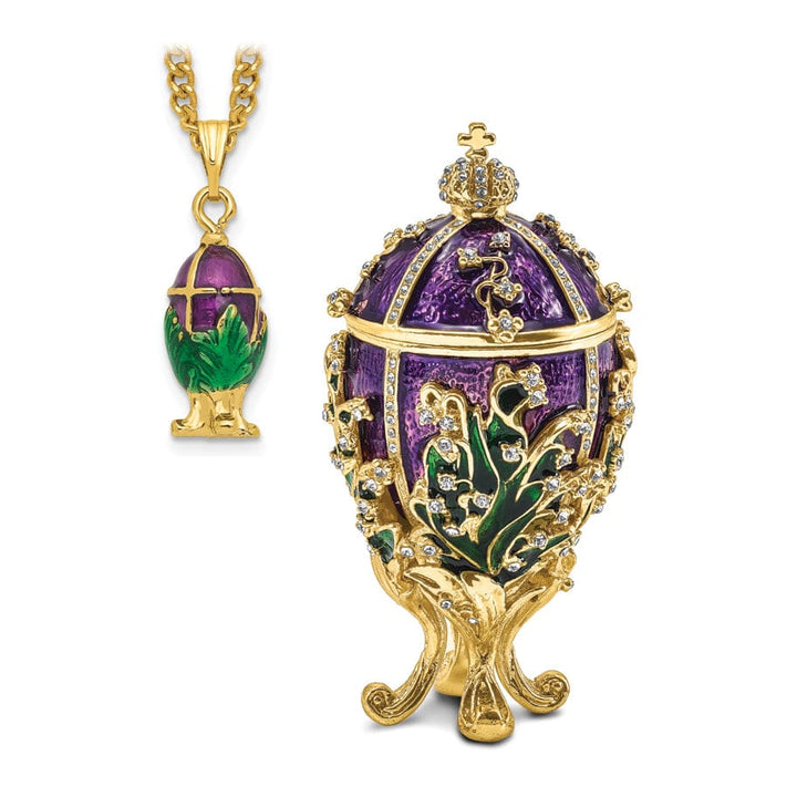 Bejewel Multi Color LILY OF THE VALLEY Purple Egg Ring Pad Trinket Box