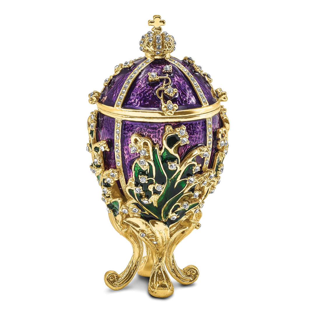Bejewel Multi Color LILY OF THE VALLEY Purple Egg Ring Pad Trinket Box