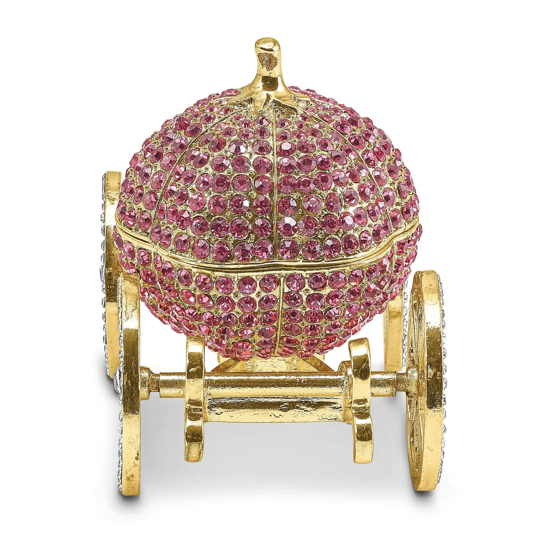 Bejeweled Multi Color Finish Pink Pumpkin Coach Ring Pad Trinket Box
