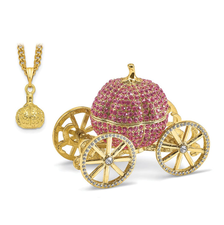 Bejeweled Multi Color Finish Pink Pumpkin Coach Ring Pad Trinket Box