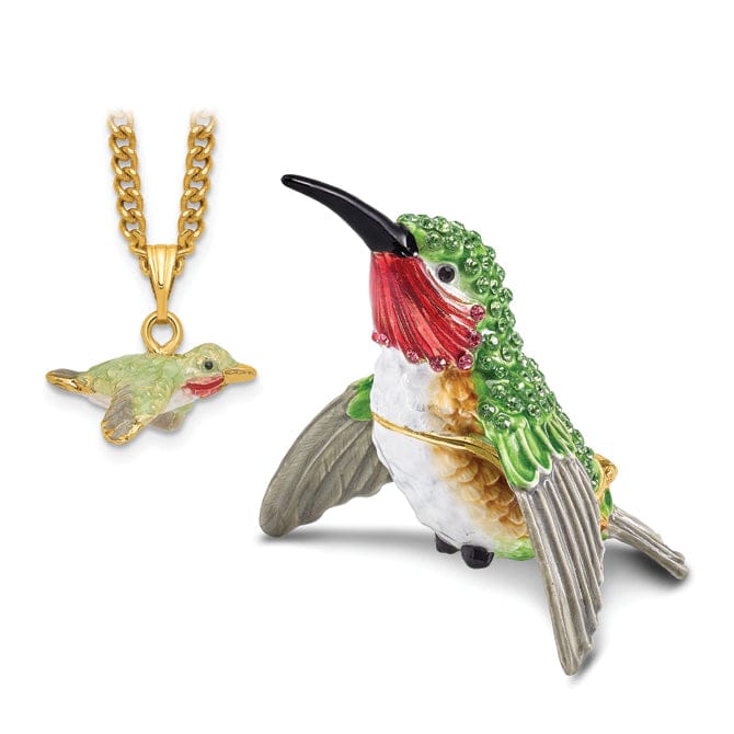 Bejeweled Pewter HAMILTON Hummingbird Trinket Box Design
