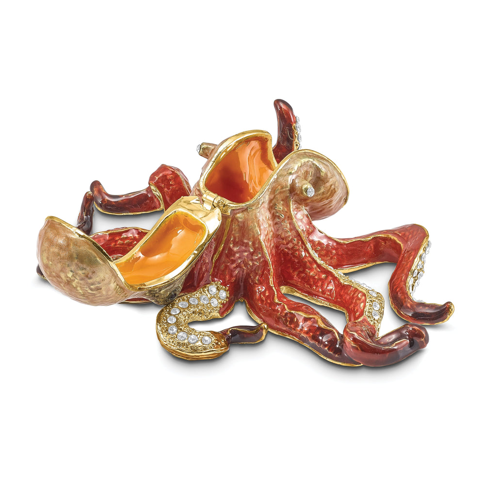 Bejeweled Pewter Multi Color Enamel Finish Octopus Trinket Box