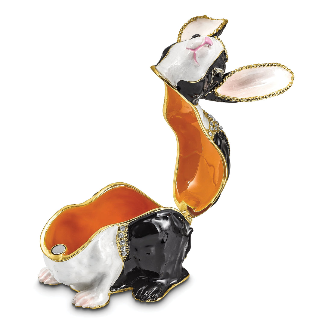 Bejeweled Pewter Multi Color Finish LUNA Black White Bunny Trinket Box