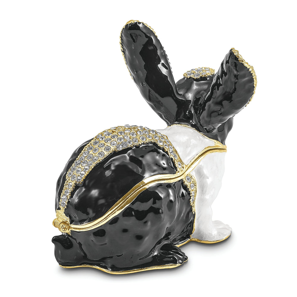Bejeweled Pewter Multi Color Finish LUNA Black White Bunny Trinket Box