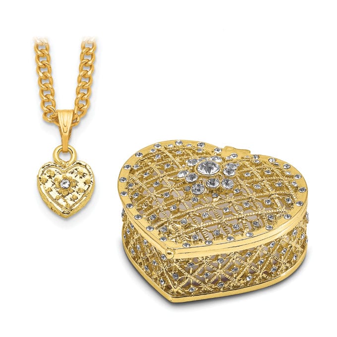 Bejeweled Pewter Finish ROMANCE Filigree Heart Ring Pad Trinket Box