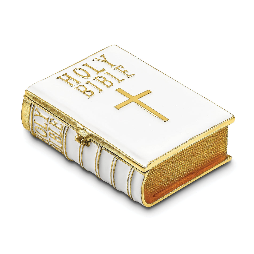 Bejeweled Pewter Multi Color Enamel Finish White Bible Trinket Box