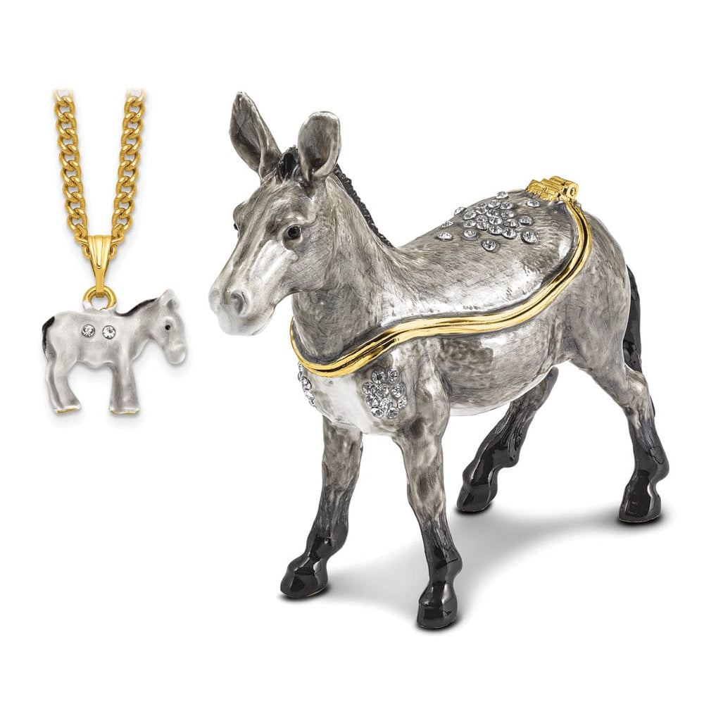 Bejeweled Pewter Multi Color Finish FEISTY Gray Donkey Trinket Box